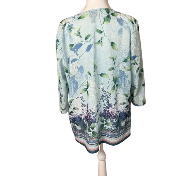 Easywear By Chicos 2 US L Semi Sheer 3/4 Sleeve Open Front Cardigan Floral Fairy - Picture 5 of 10